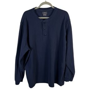 LL Bean Mens XXL Tall Navy Blue Waffle Knit Henley Shirt Thermal Traditional Fit